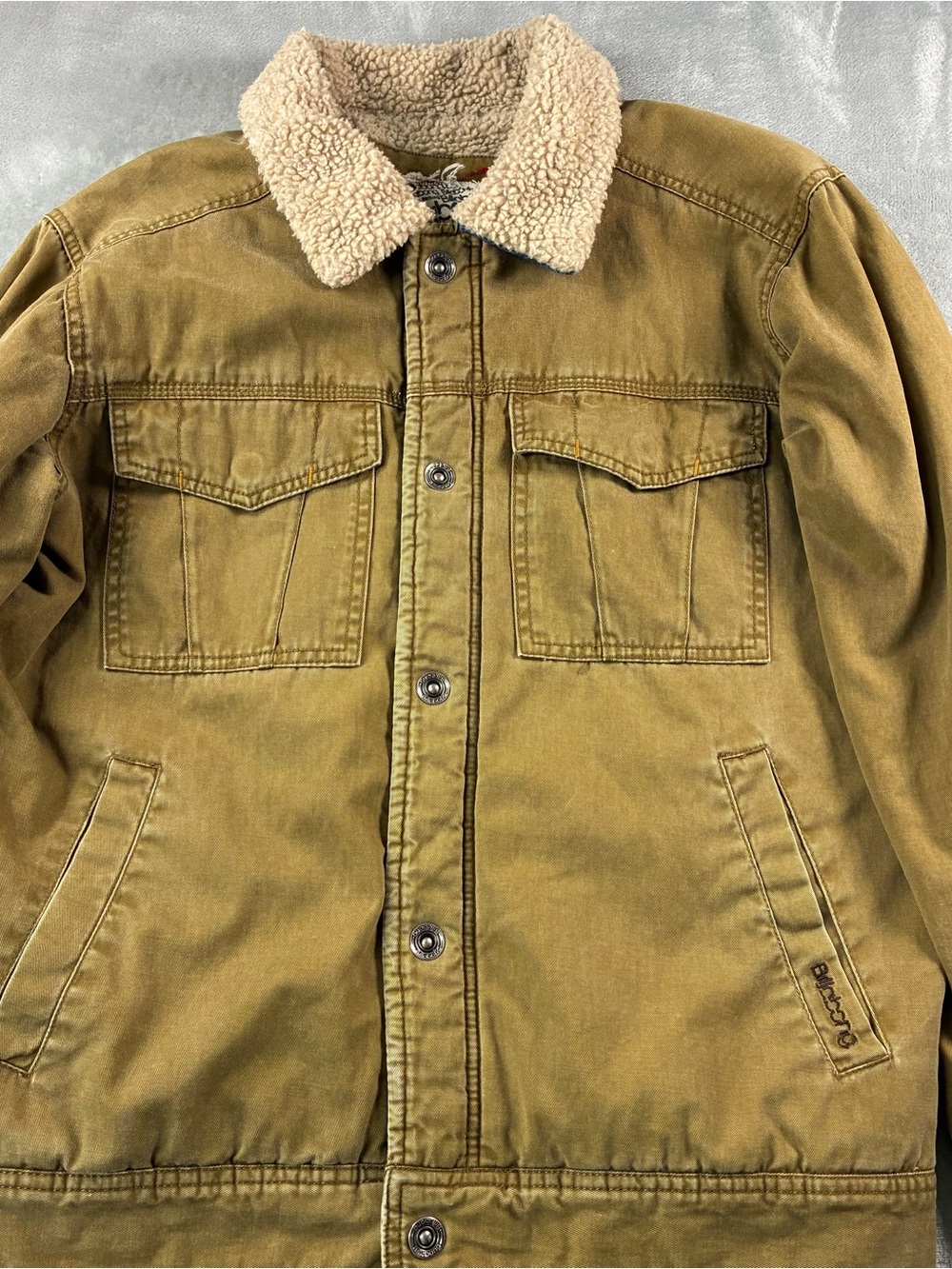 Billabong Men’s XL Sherpa Lined Trucker Jacket Brown Canvas Workwear Y2K
